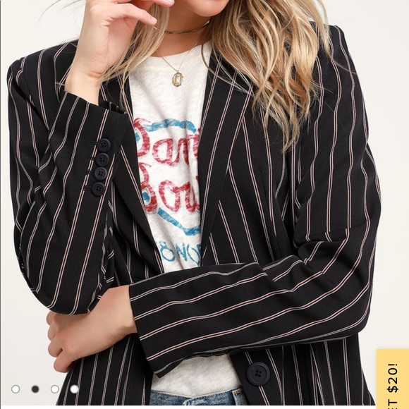 NWT BB DAKOTA Blaze It Navy Blue Striped Blazer - Picture 3 of 13